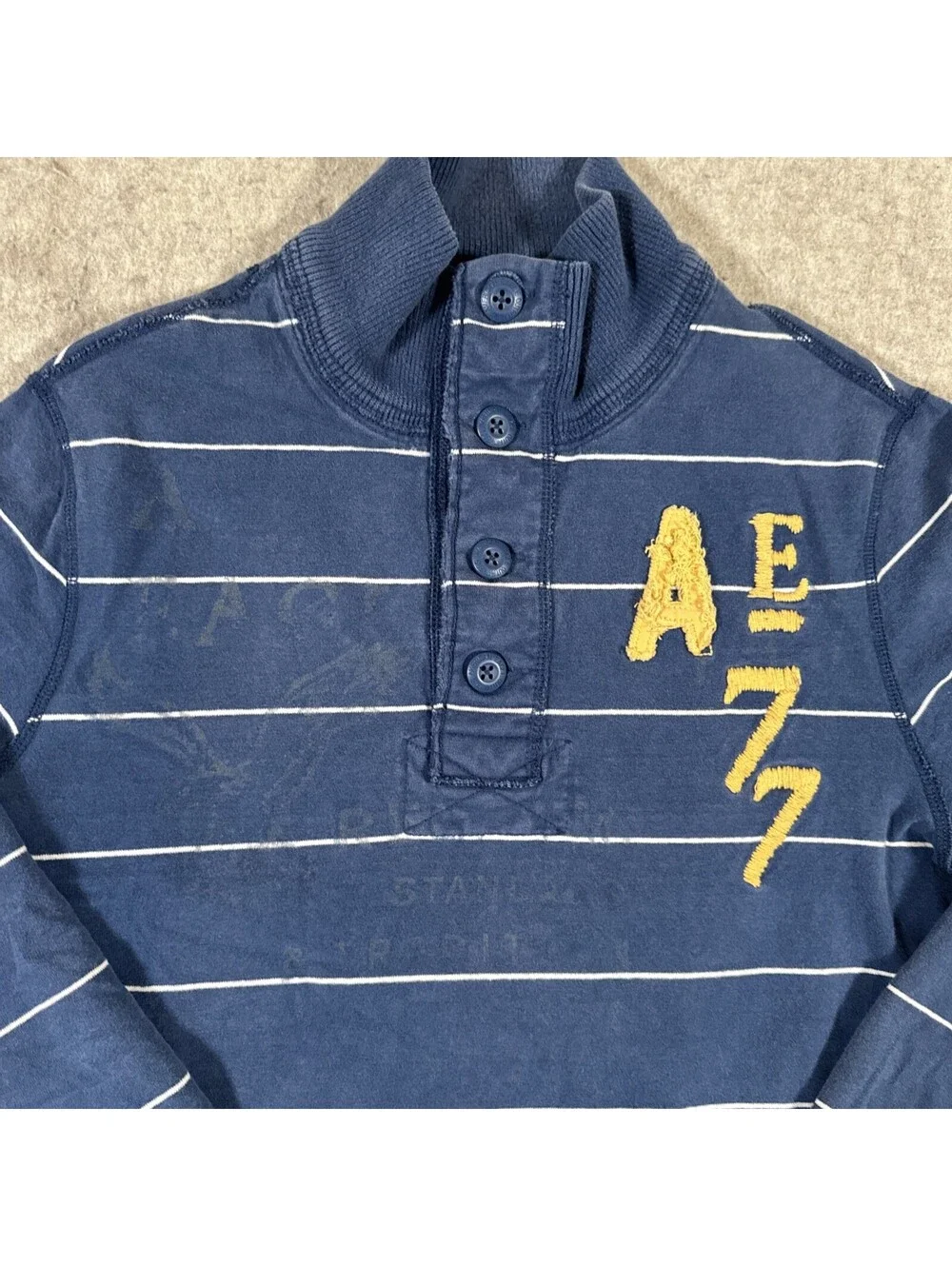 American Eagle Sweater Medium Blue Stripe Collar Blue Vintage Fit Y2K